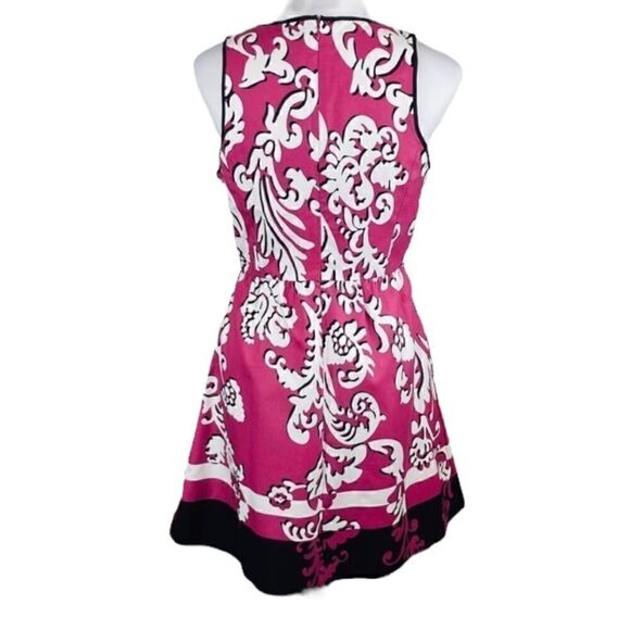 Crown & Ivy Hot Pink And Black Paisley Sleeveless Fit And Flare Dress, Size 4 - Picture 2 of 4